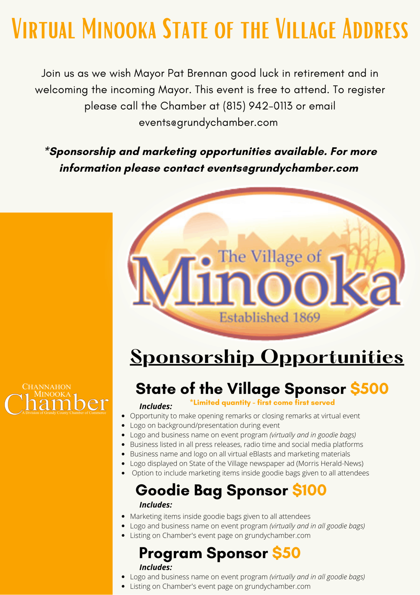 Minooka SOV Village Flyer - Marketing & Sponsorships 2021